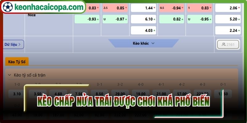 Kèo chấp nửa trái được chơi khá phổ biến