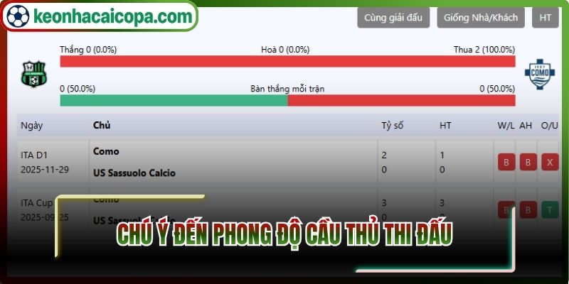Chú ý đến phong độ cầu thủ thi đấu