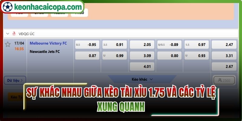 Sự khác nhau giữa kèo tài xỉu 1.75 và các tỷ lệ xung quanh